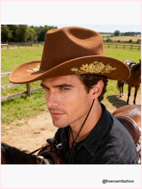 Unisex Classic Cowboy Hat with Chin Strap - Adjustable Polyester Western Hat